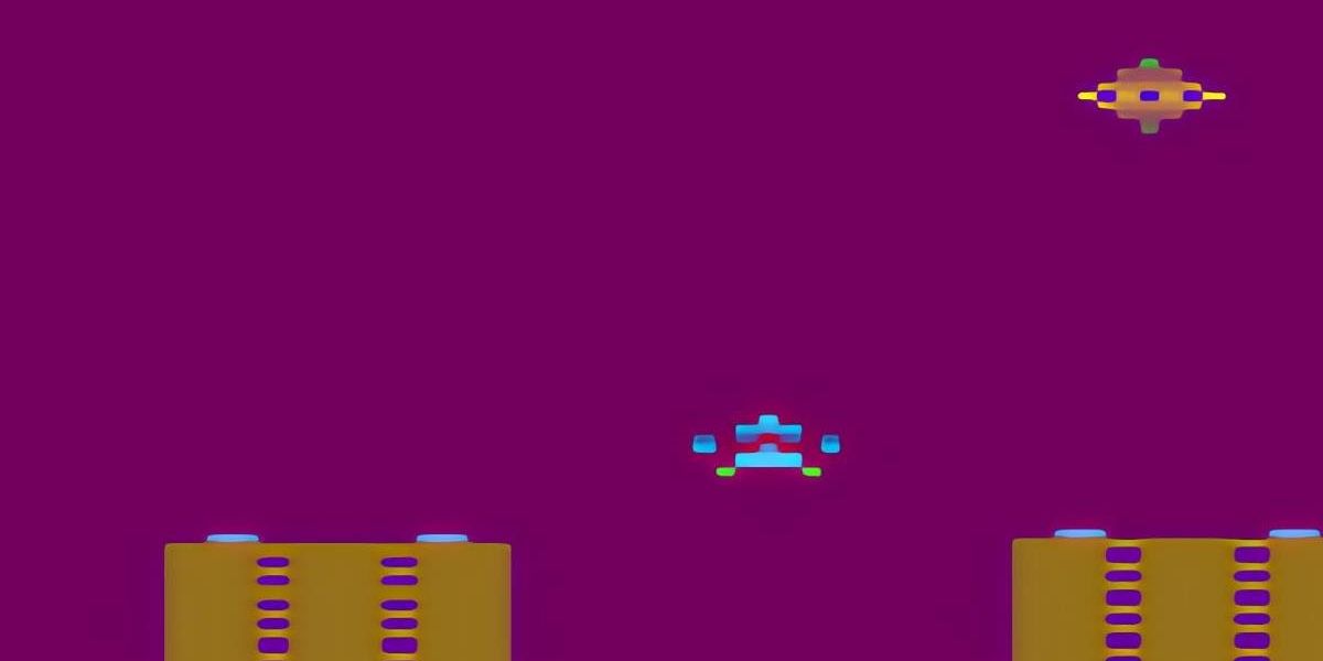 An attack against aliens in Air Raid for the Atari 2600