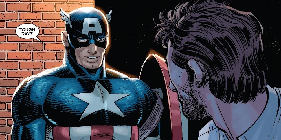 Captain America confronts Peter Parker in an alley in Marvel's Amazing Spider-Man #23