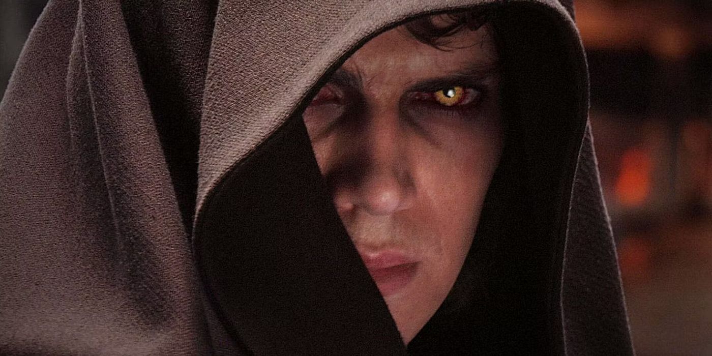 Anakin Skywalker with yellow eyes in Star Wars: Revenge of the Sith.
