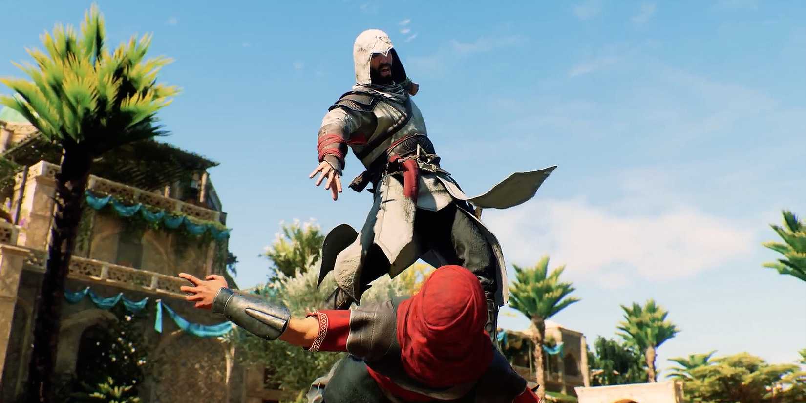 Basim murdering an enemy in the trailer for the Creed Mirage gameplay of the Assassin's Creed.