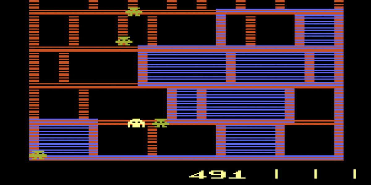 Creatures advance on the player in Atari 2600's Amidar