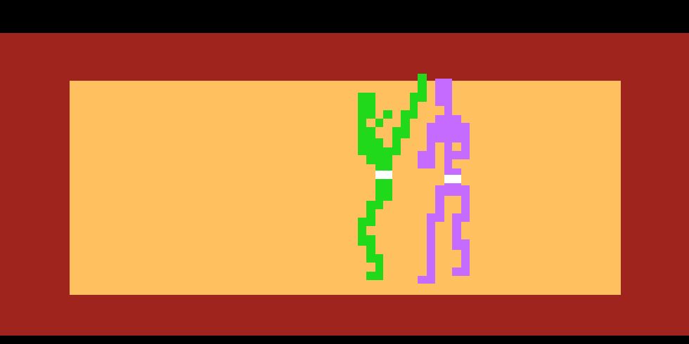 A one-on-one fight takes place in Atari 2600's Karate
