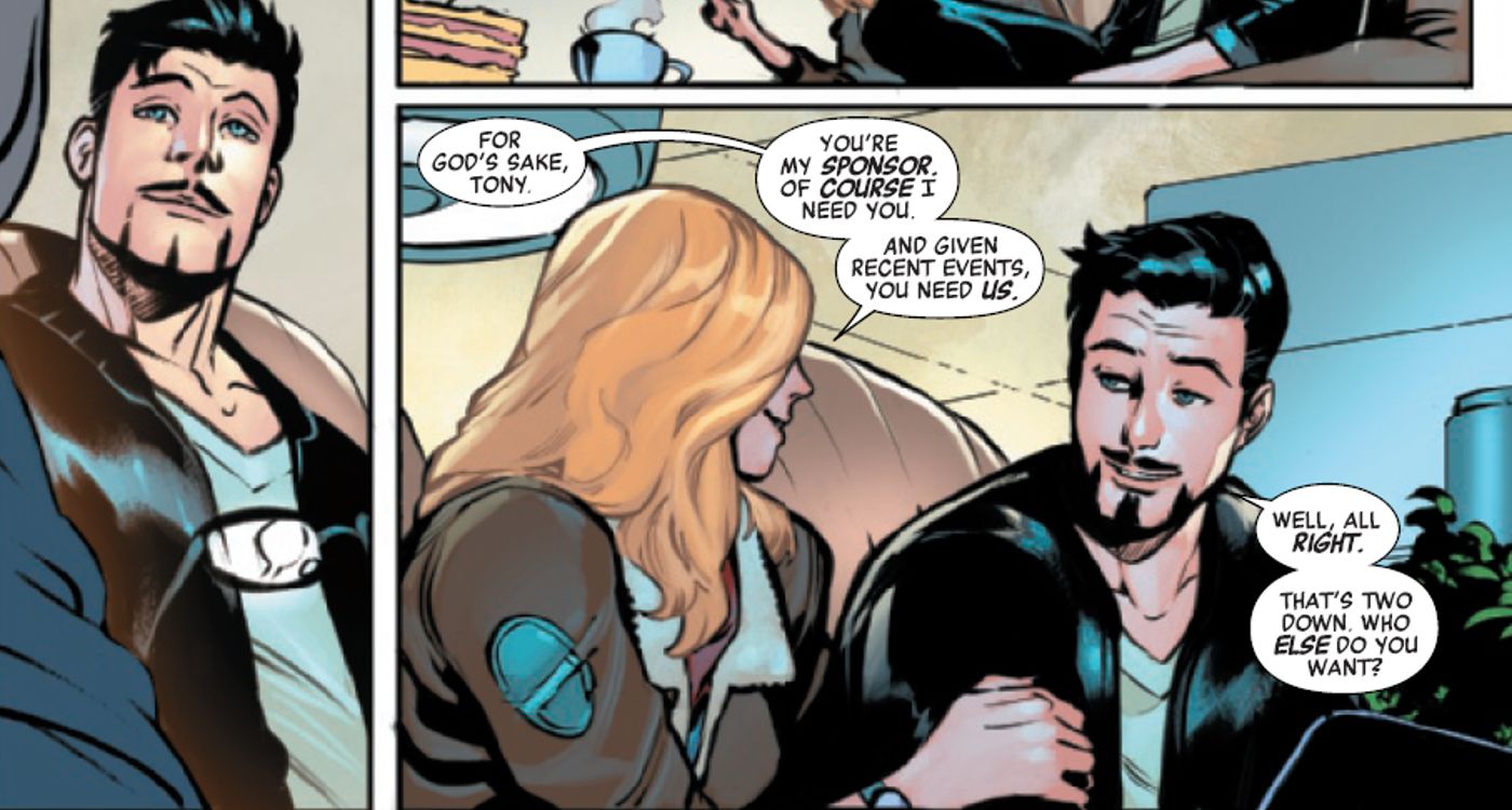 Carol Danvers explicando a Tony Stark que sua confiança nele é o que o torna adequado para os vingadores