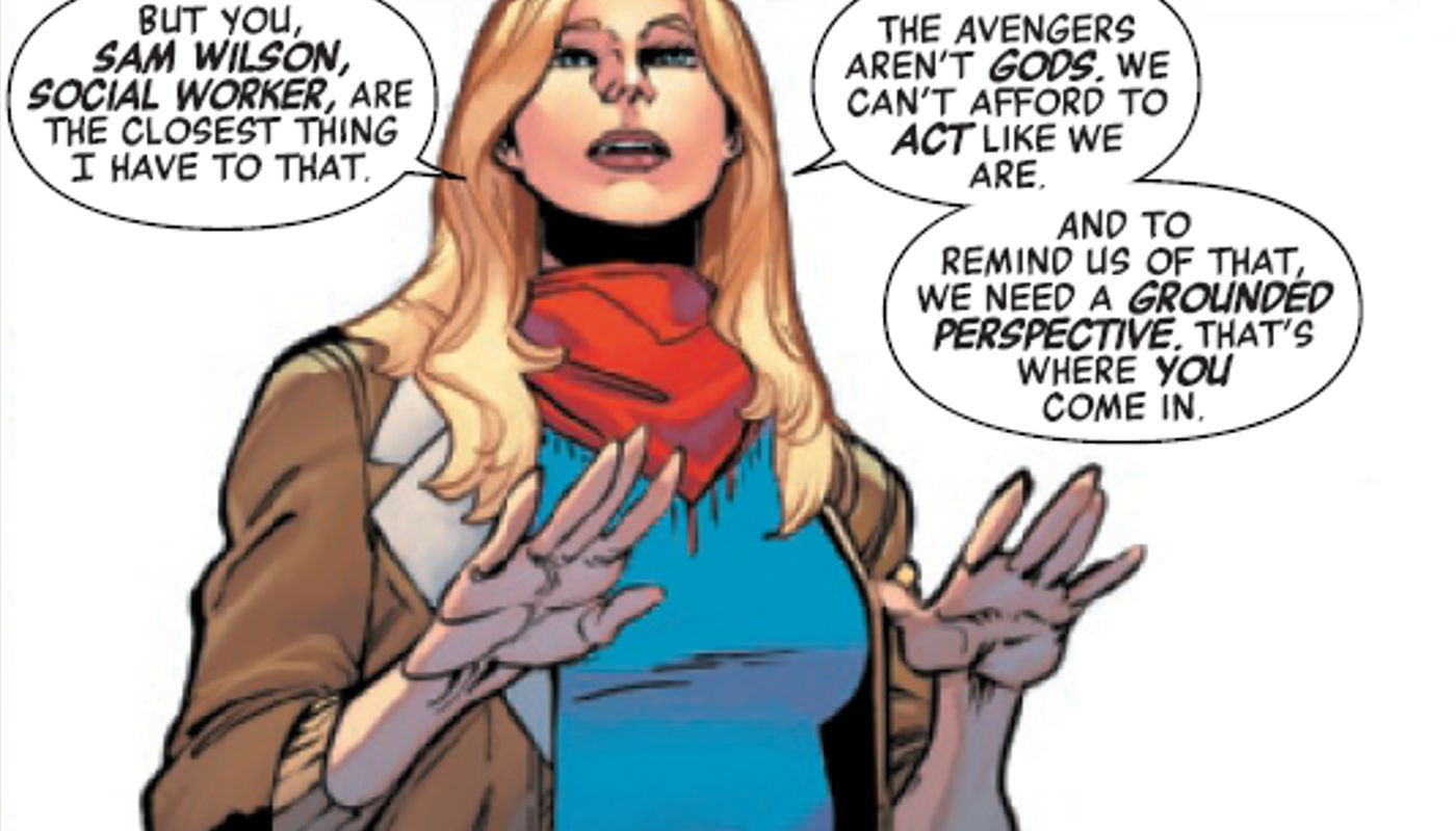 Captain Marvel explaining why the Avengers need Sam Wilson.