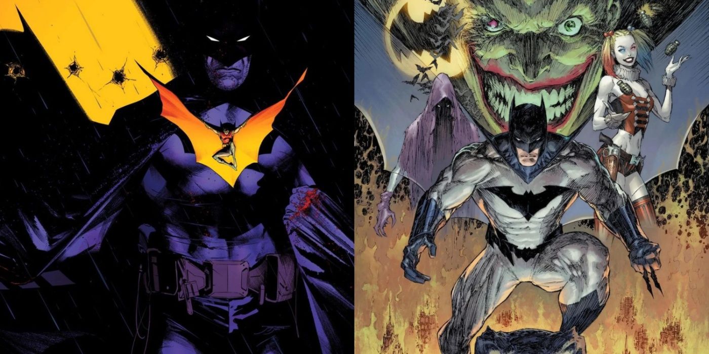 Split image of Batman, Robin, Harley Quinn and Joker on cover art for Failsafe and The Deadly Duo.