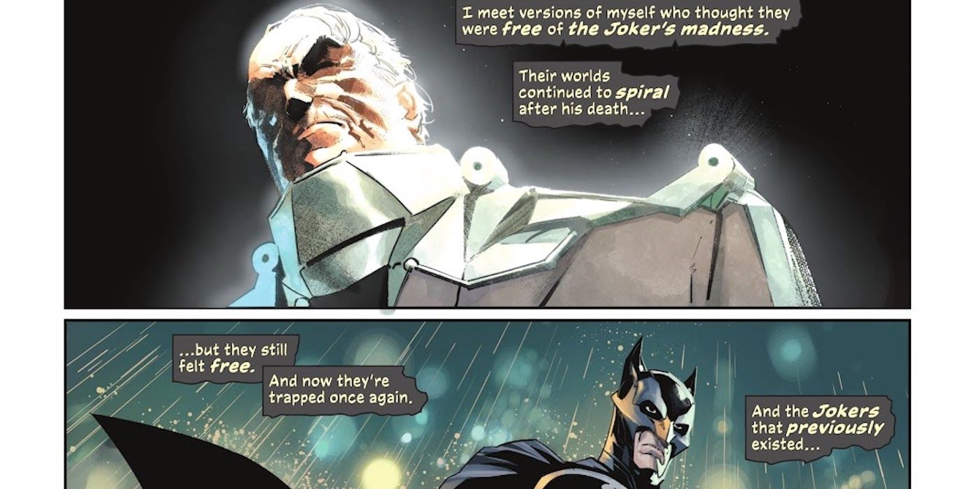 The Kingdom Come and Injustice Batmen still have the same problems without the Joker.