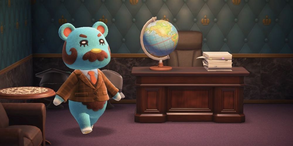 Beardo o urso em sua casa chique em Animal Crossing_ New Horizons