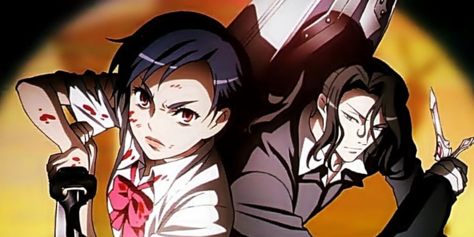 Hagi and Saya with blood on her clothes and face from Blood+ in fighting poses.