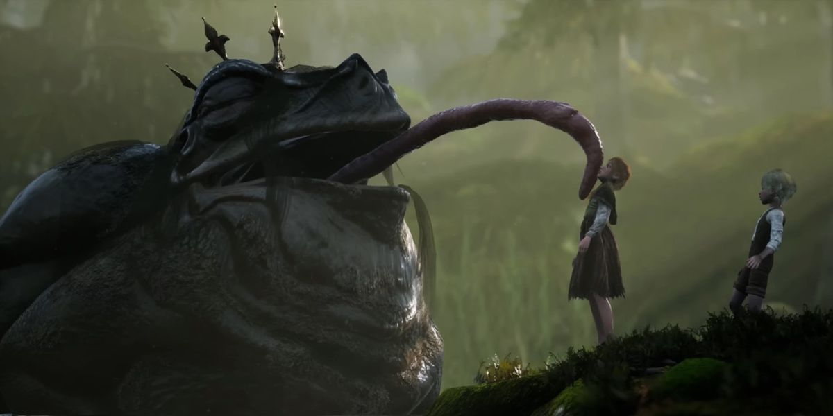 Cinematic de Olle e Lillemor apresentando um sapo gigante de Bramble: The Mountain King