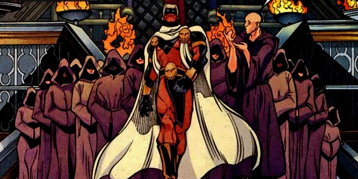 Brother Blood leading the Church Of Blood from DC Comics