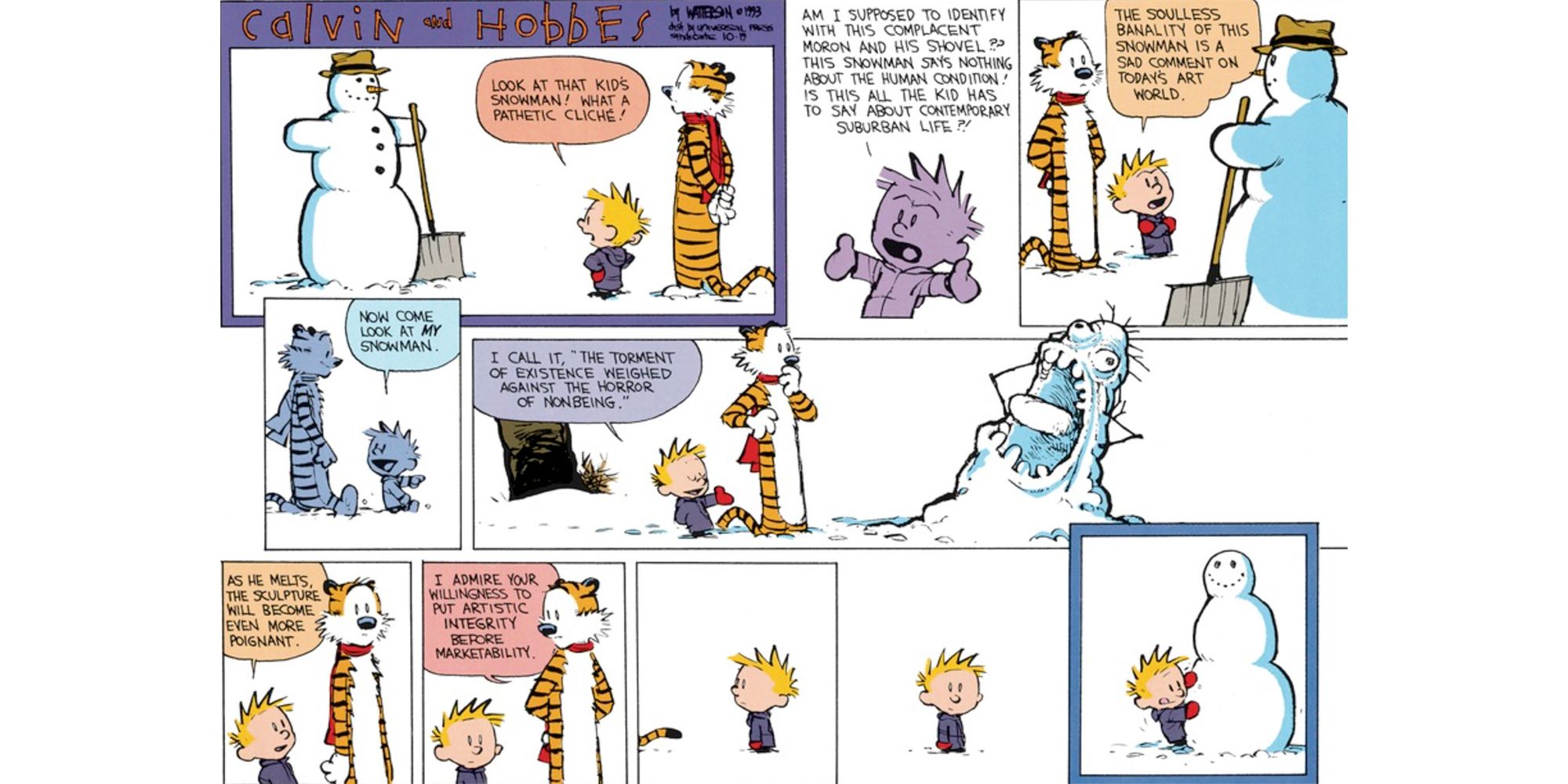 Calvin and Hobbes comic with Calvin's screaming snowman, the Torment of Existence