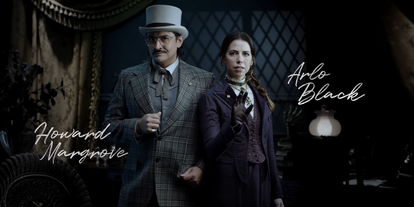 Captura de tela do trailer de Candela Obscura com Robbie Daymond e Laura Bailey como seus personagens Howard e Arlo