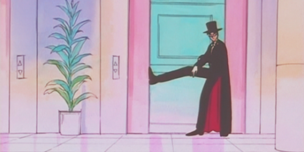Tuxedo Mask's elevator pose in Sailor Moon.