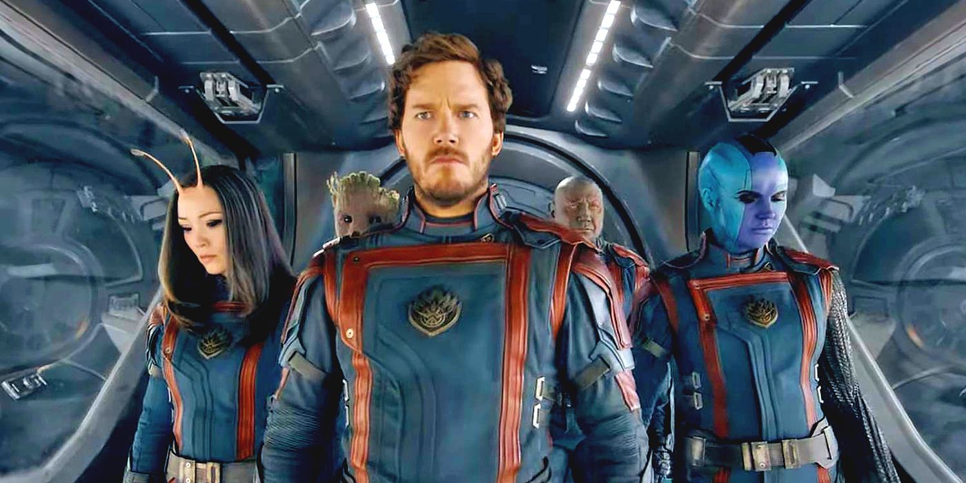 The Guardians exit their ship wearing matching outfits in Guardians of the Galaxy Vol. 3.