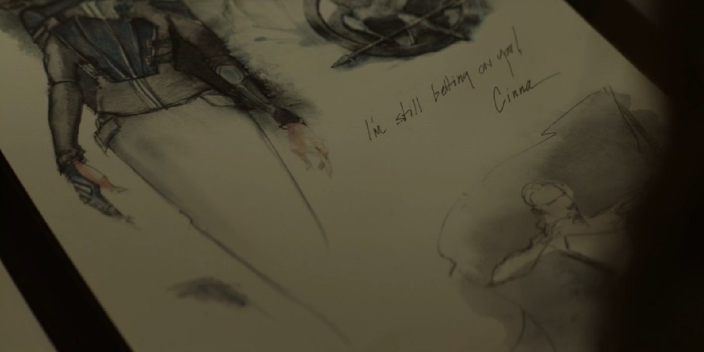 Desenhos e mensagens de Cinna em Jogos Vorazes: Mockingjay Parte 1