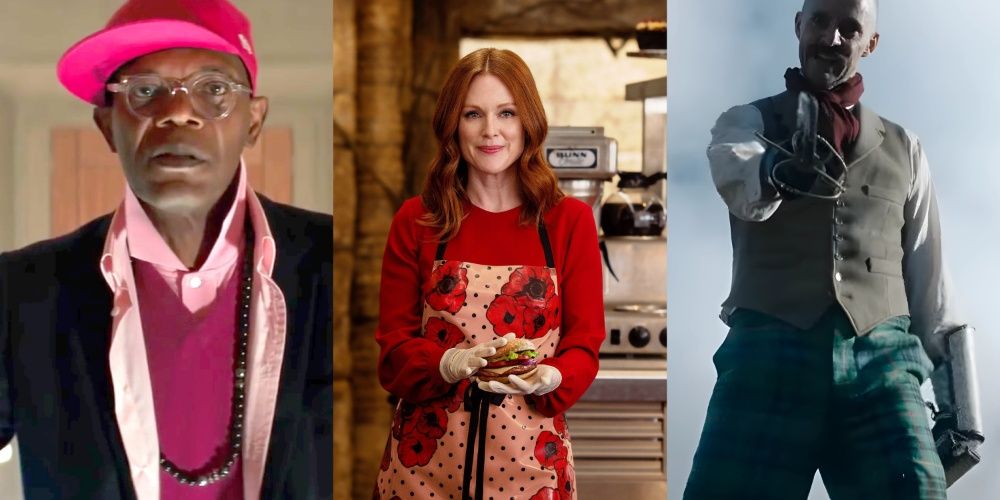 Colagem dos antagonistas de Kingsman, Richmond Valentine, Poppy Adams e The Shepherd