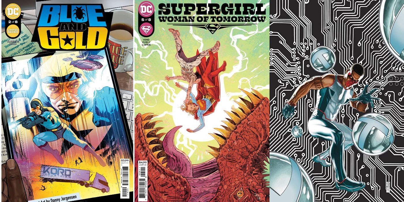 A split image of Blue and Gold, Supergirl Woman Of Tomorrow, and the New 52's Mister Terrific from DC Comics