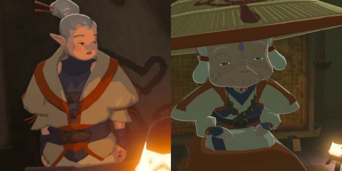 Ollie olhando para o fogo, Impa ajoelhado em um travesseiro The Legend of Zelda em The Breath Of The Wild