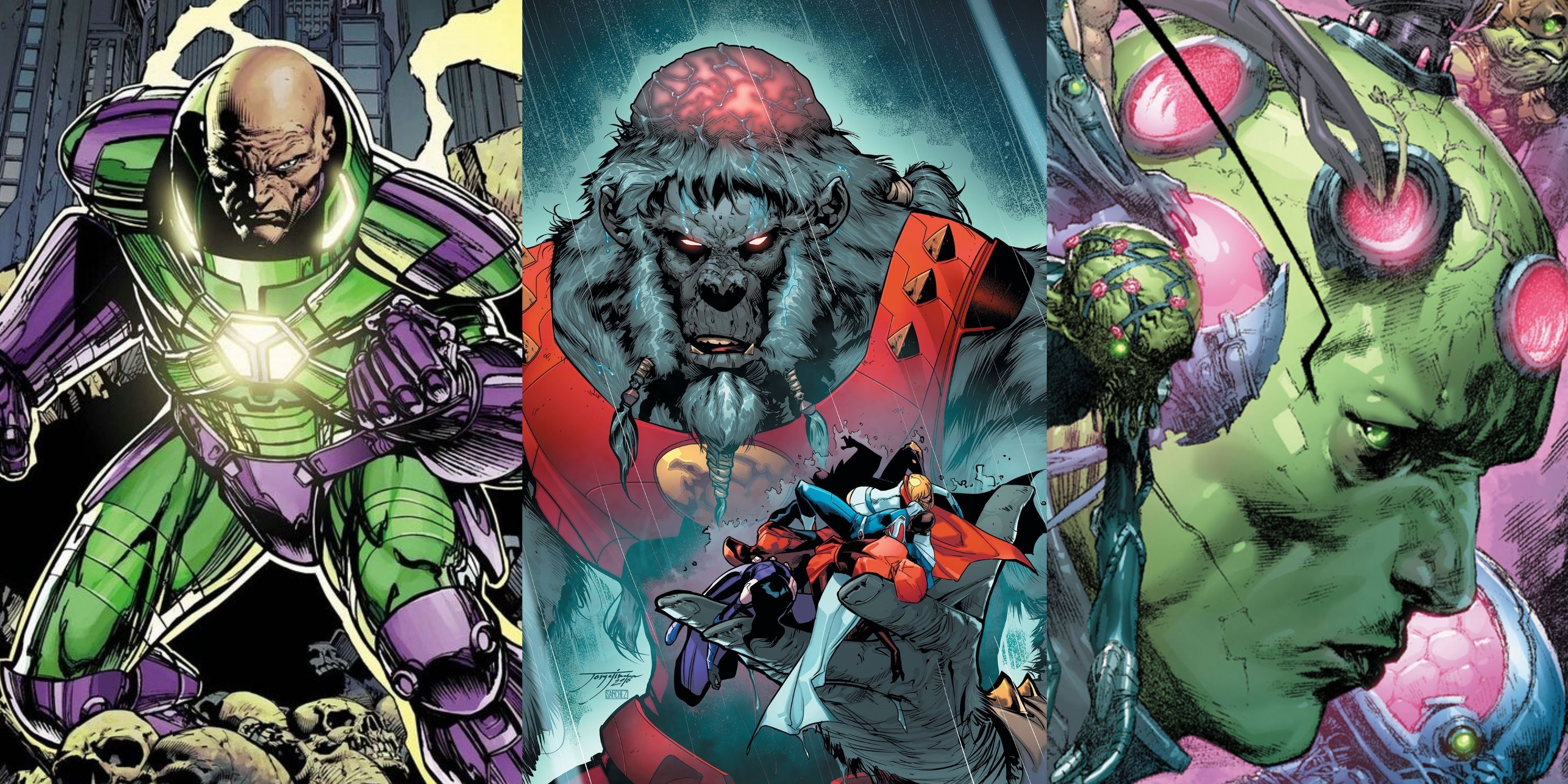 Split image Lex Luthor, Ultra-Humanite, Brainiac in DC Comics