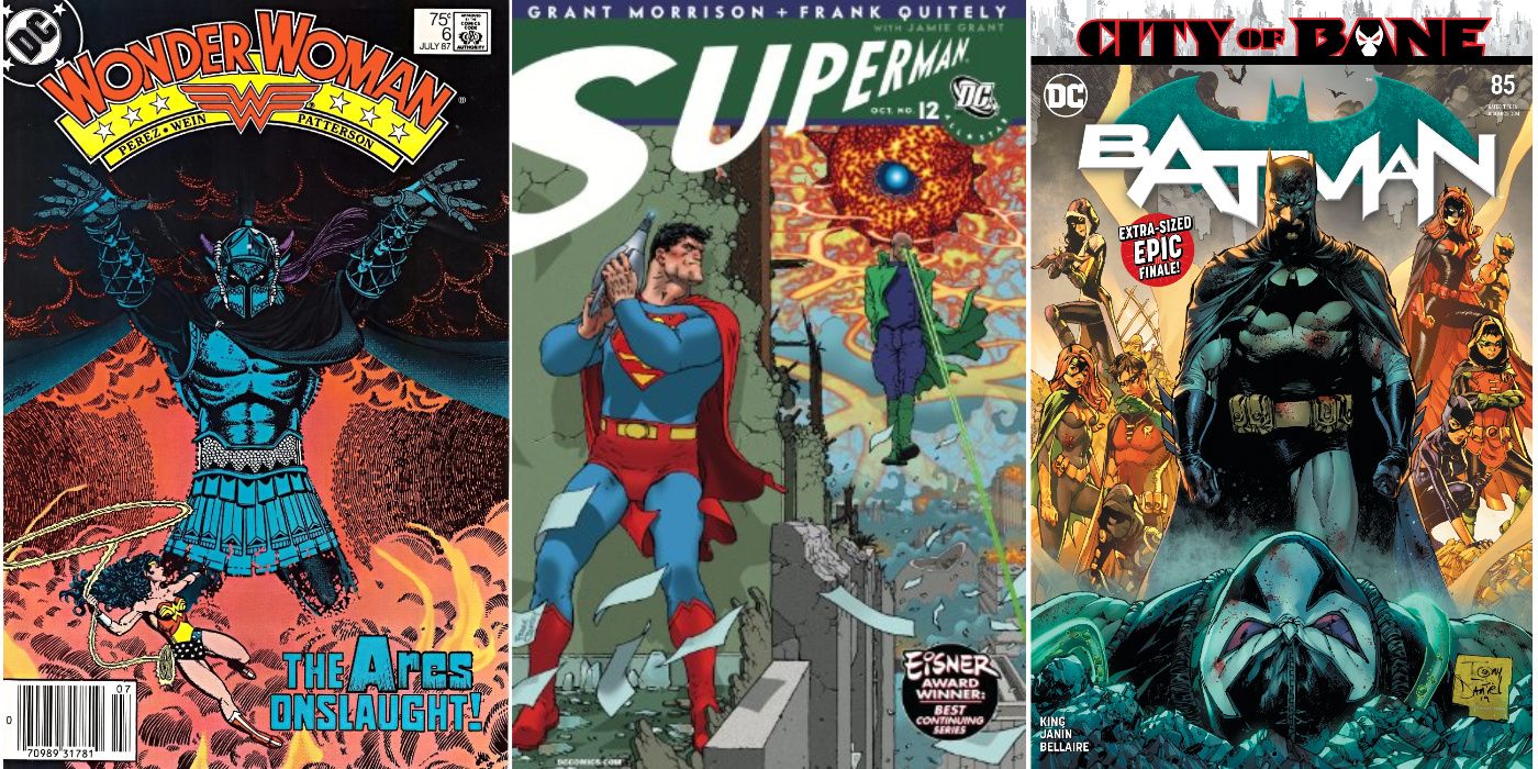A split image of Wonder Woman (Vol. 2) #6, All-Star Superman #12, and Batman (Vol. 3) #85 from DC Comics