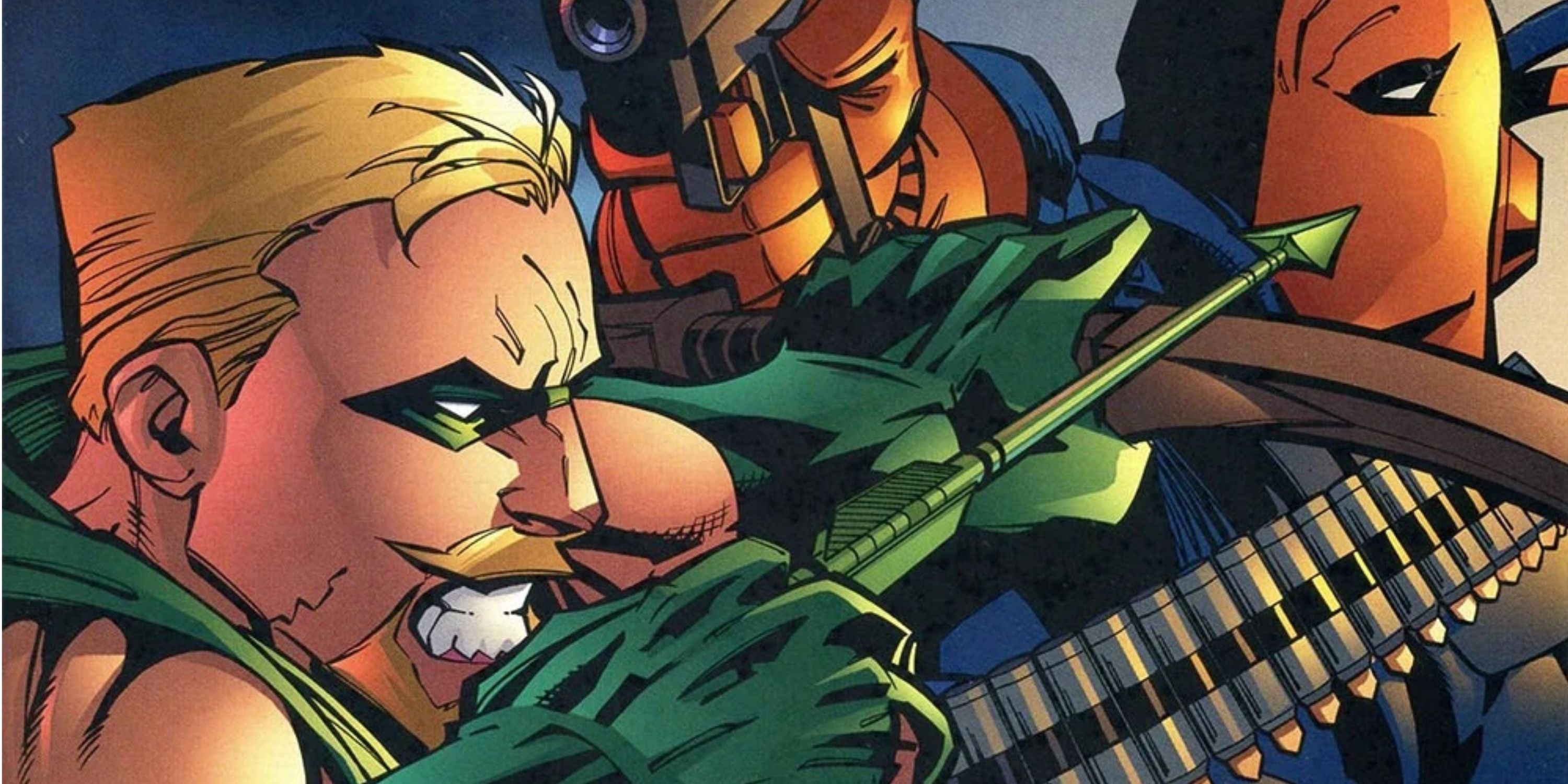 Green Arrow and Deathstroke in battle from DC Comics