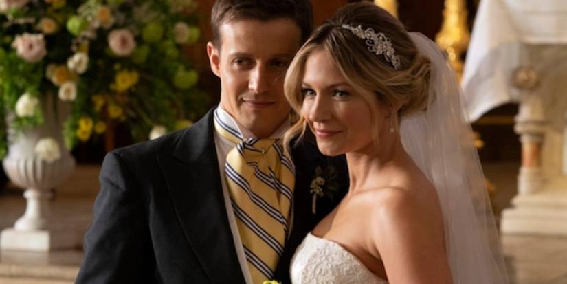 Eddie and Jamie stand in their wedding attire at the altar Blue Bloods season 9