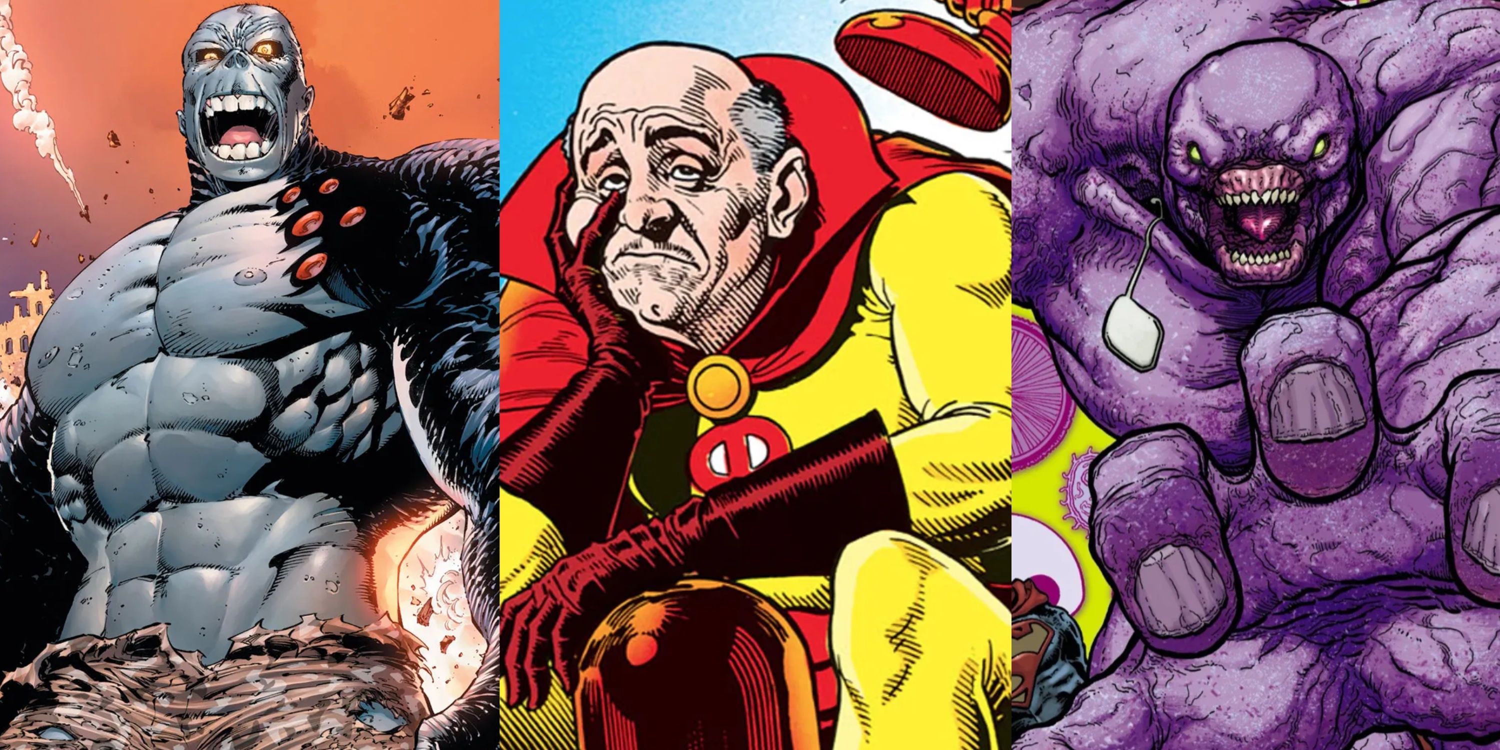 Split image Damage, Red Mask, Parasite in DC Comics