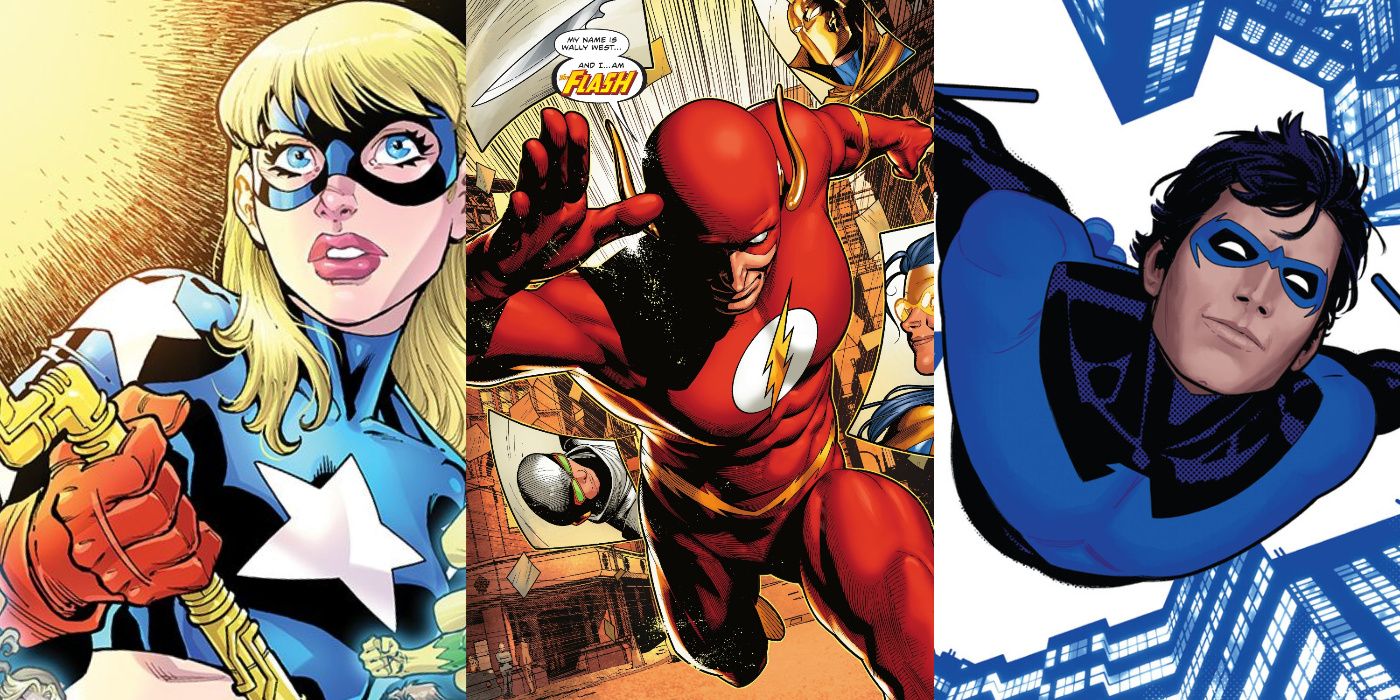 A split image of Stargirl, Wally West as the Flash, and Nightwing from DC Comics