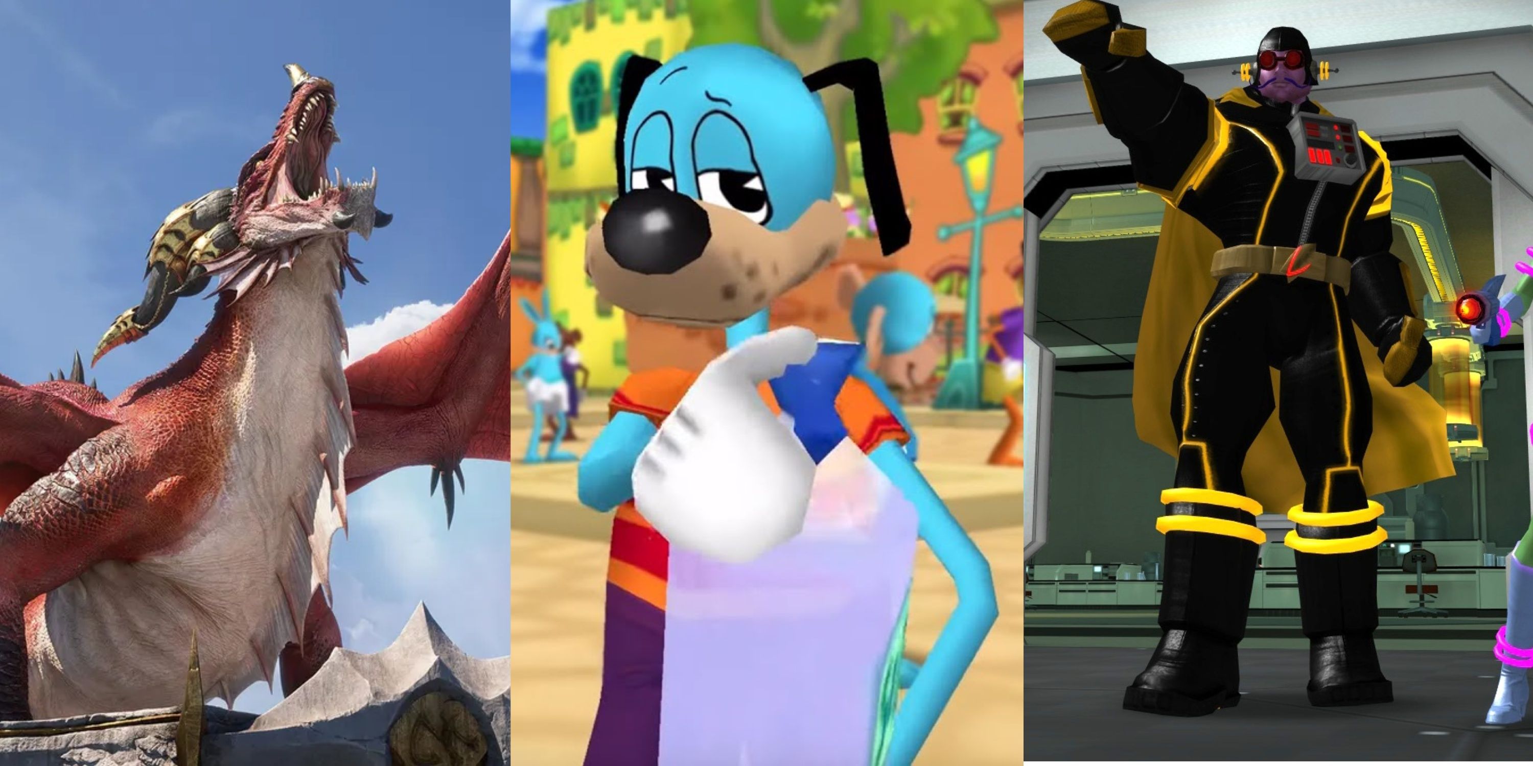 A split image featuring characters from World of Warcraft, Toontown, and City of Heroes