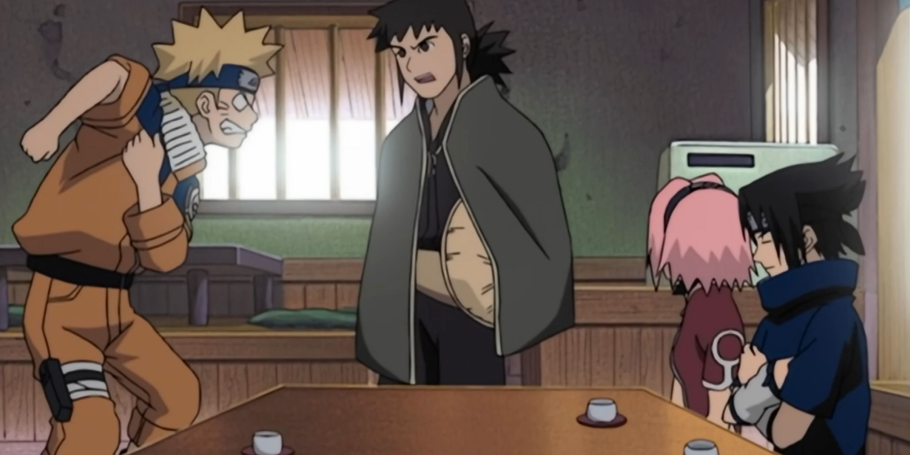 Naruto, Idate, Sakura, and Sasuke  during episode 102 of the Land of Tea Arc