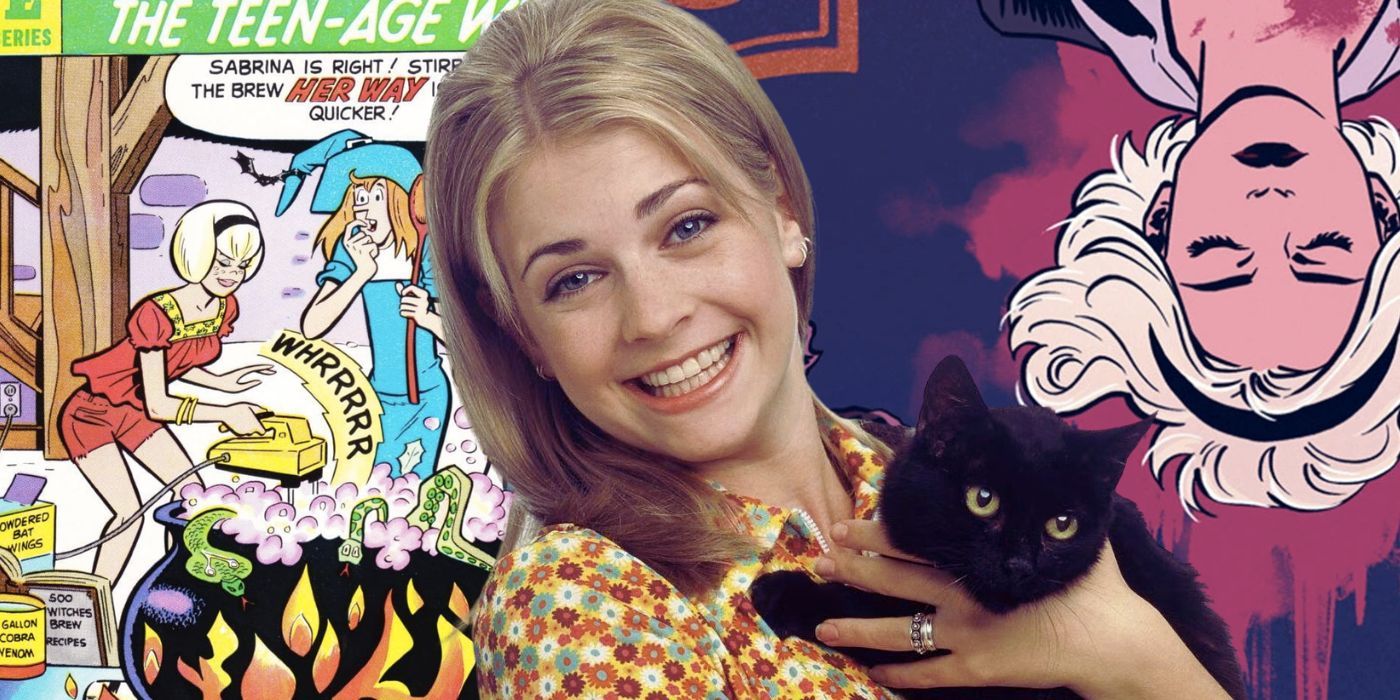 Collage of Sabrina the Teenage Witch comic series, Melissa Joan Hart as Sabrina, and Chilling Adventures of Sabrina Archie Comics