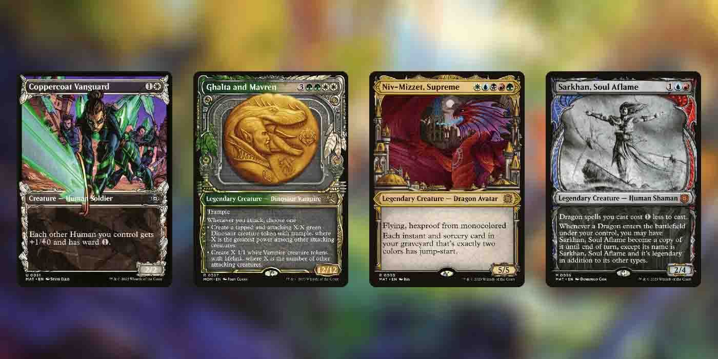 Coppercoat Vanguard, Ghalta e Mavren, Niv-Mizzet, Supreme e Sarkhan, Soul Aflame Showcase Art Cards