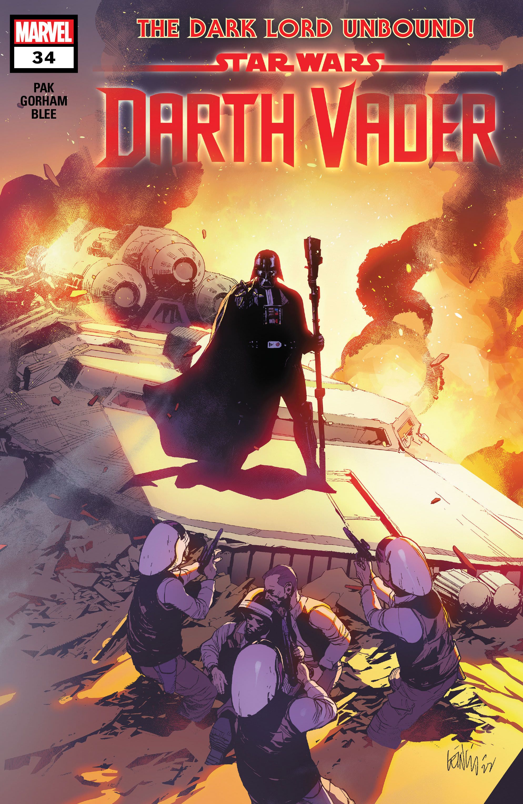 Star Wars Darth Vader #34 depicting Darth Vader standing on top of a wrecked ship.