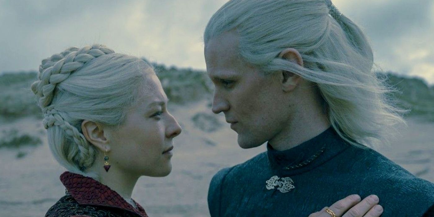 Daemon and Rhaenyra Targaryen reuniting on Driftmark in House of the Dragon