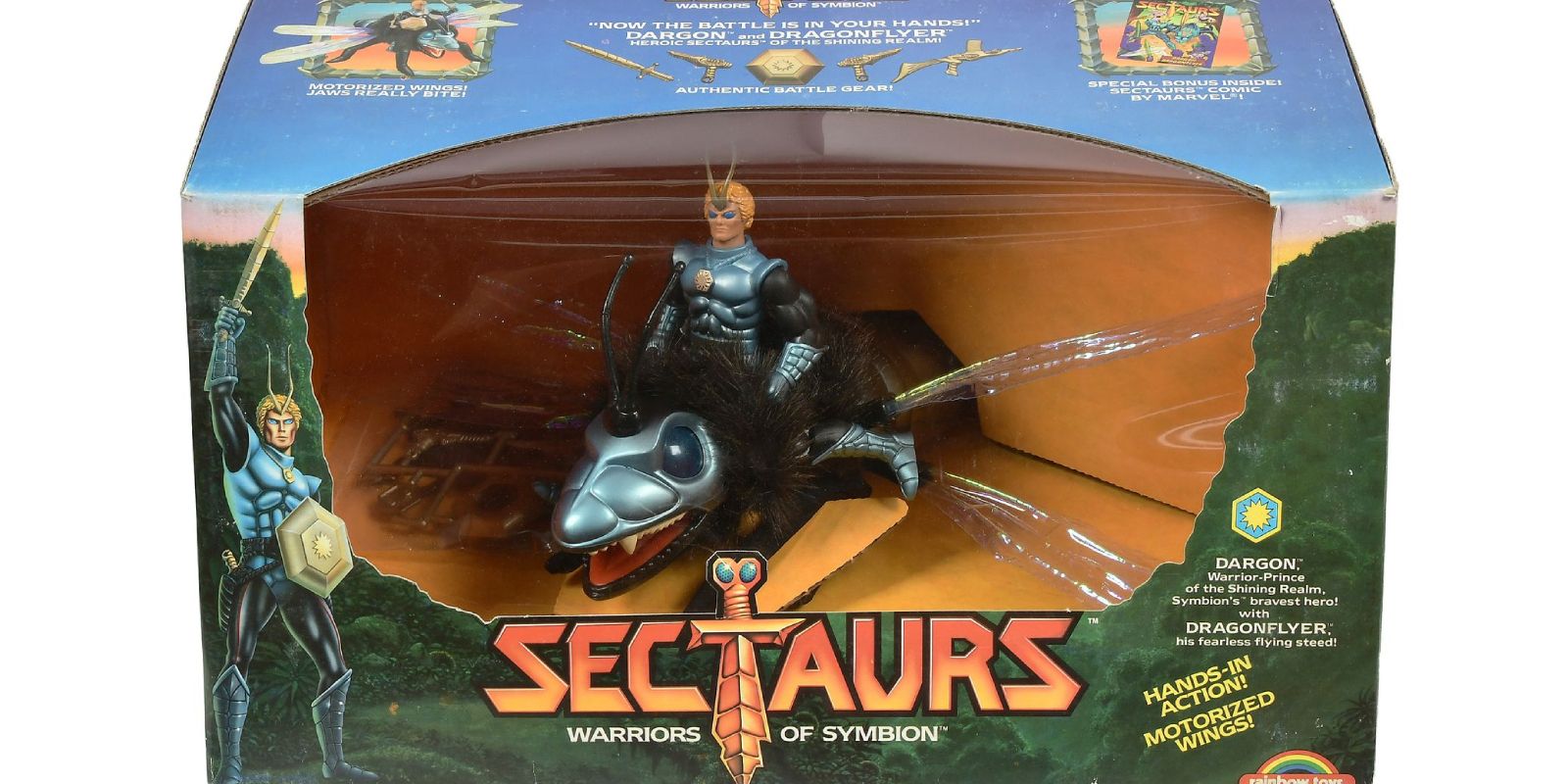 An unopened box containing a Dargon toy from Sectaurs