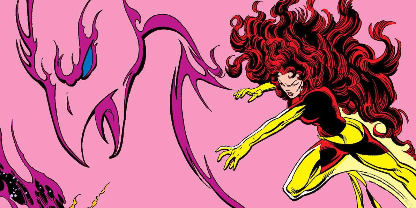 Dark Phoenix cercado pelo raptor da Phoenix Force na Marvel Comics