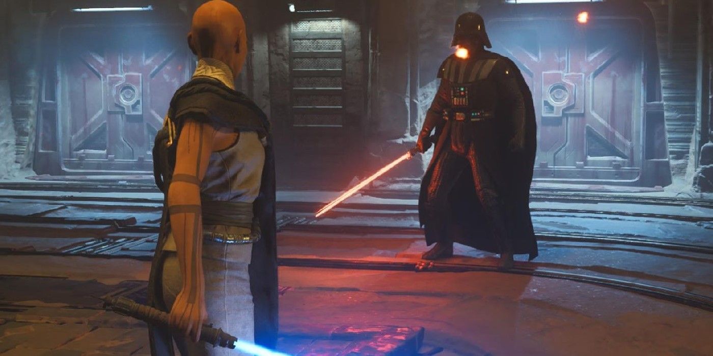 Darth Vader facin Cere Junda em Star Wars Jedi Survivor