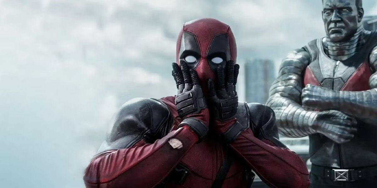 Deadpool (Ryan Reynolds) looking shocked in Marvel's Deadpool movies.