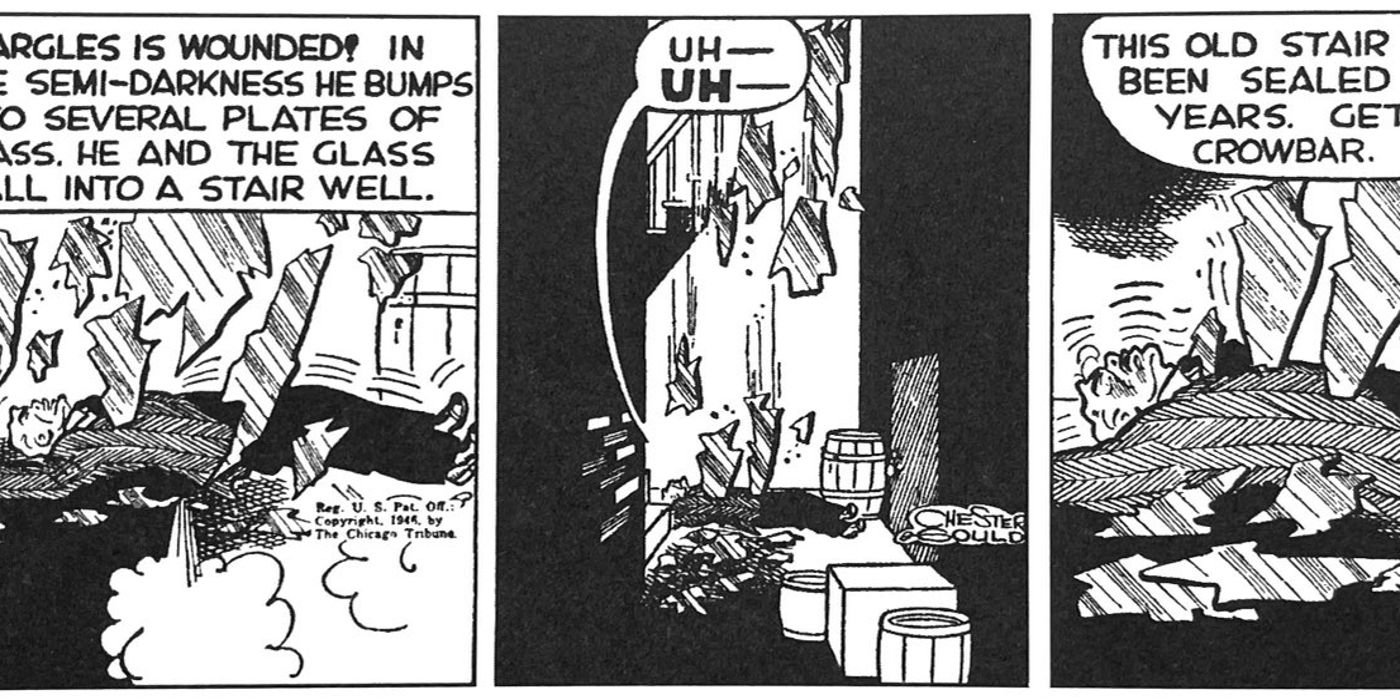 Gargles is impaled by glass in Dick Tracy