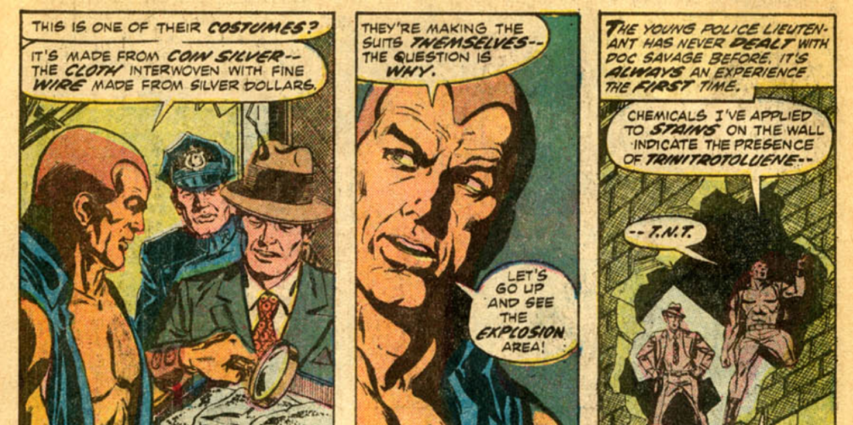 Doc Savage investiga um crime mostrando suas habilidades de detetive para a polícia.