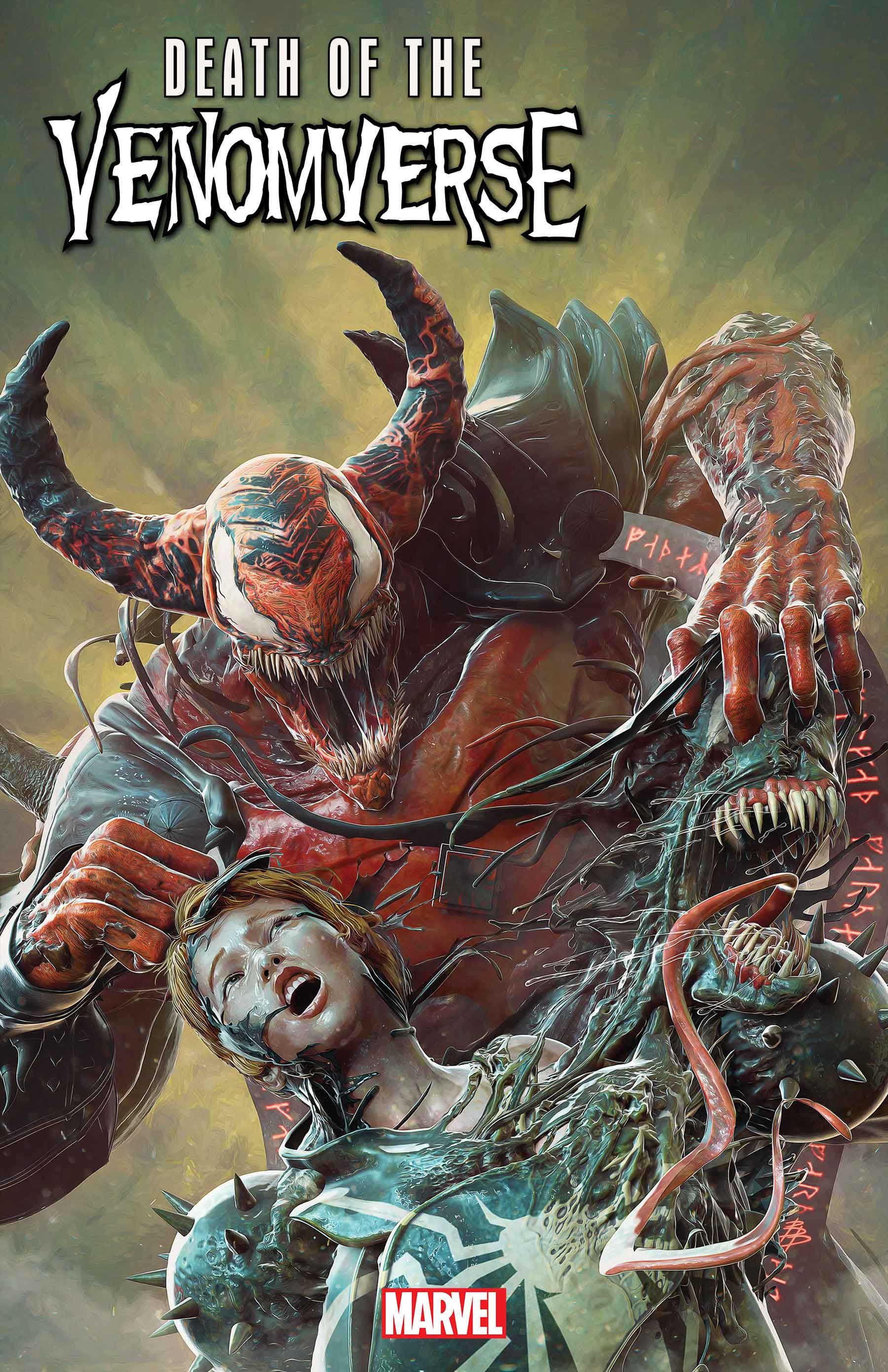 Cover artwork by Björn Barends for Marvel Comics' Death of the Venomverse #4 (2023).
