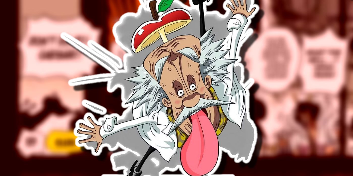 Uma colagem personalizada do Dr. Vegapunk na frente dos painéis de mangá de One Piece