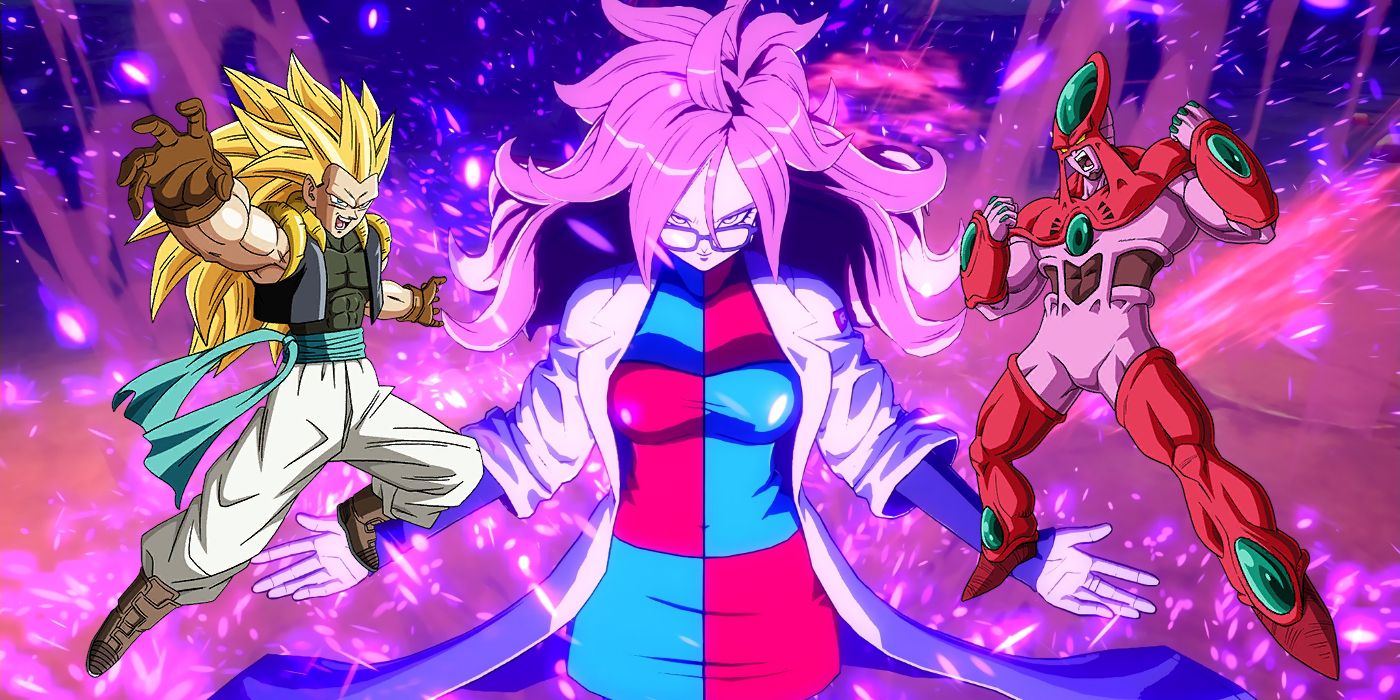 Super Saiyan 3 Gotenks, Android 21, and Hachiyak from Dragon Ball