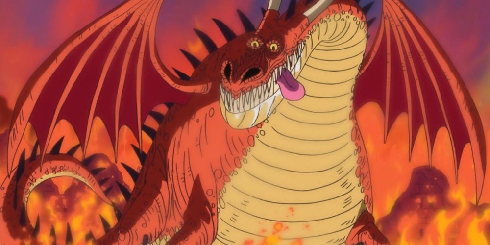 Dragon Number Thirteen, a large red dragon that guards Punk Hazard.