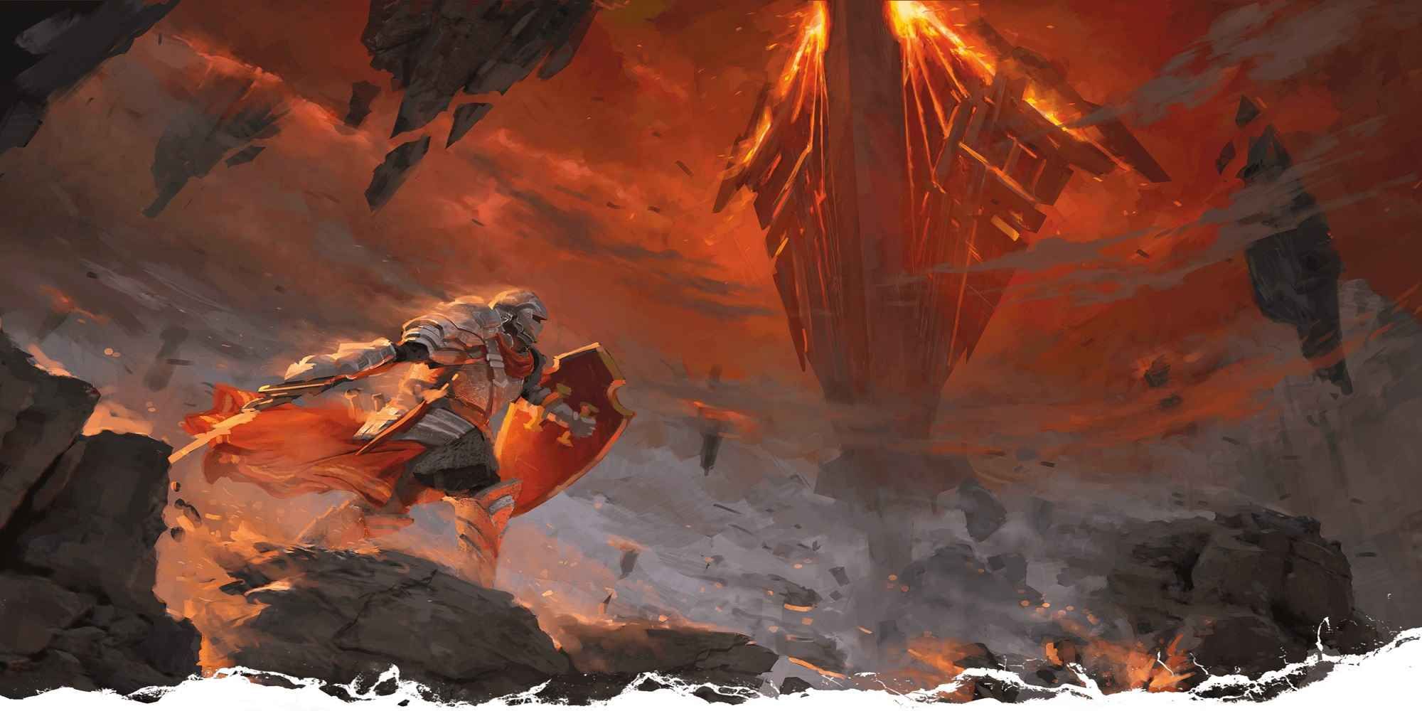 Un chevalier de Donjons & Dragons dans un plan enflammé des enfers