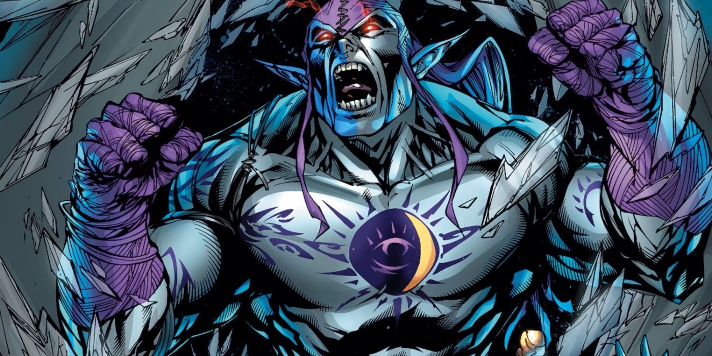 The hulking Eclipso bellowing in rage in DC Comics.