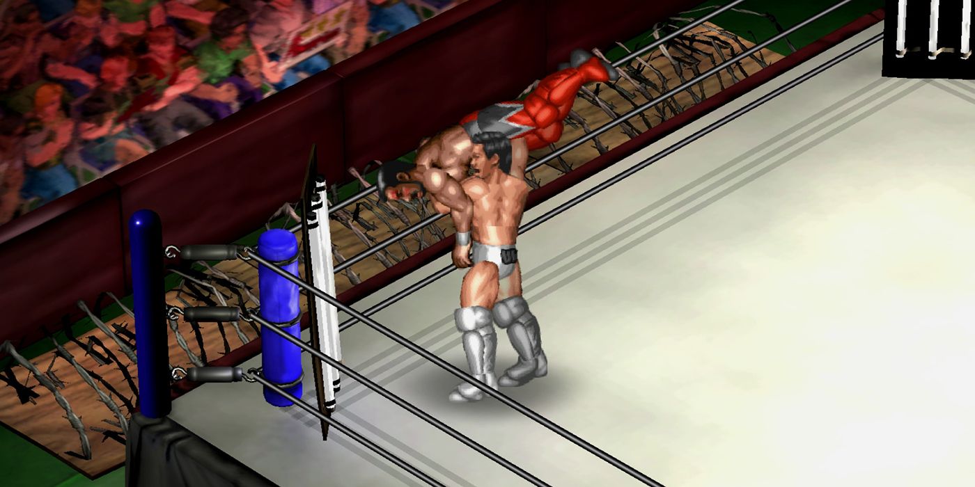 Um deathmatch de arame farpado no Fire Pro Wrestling World