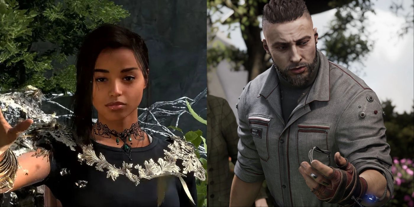 A split image of characters from Forspoken and Atomic Heart, games known for bad dialogue