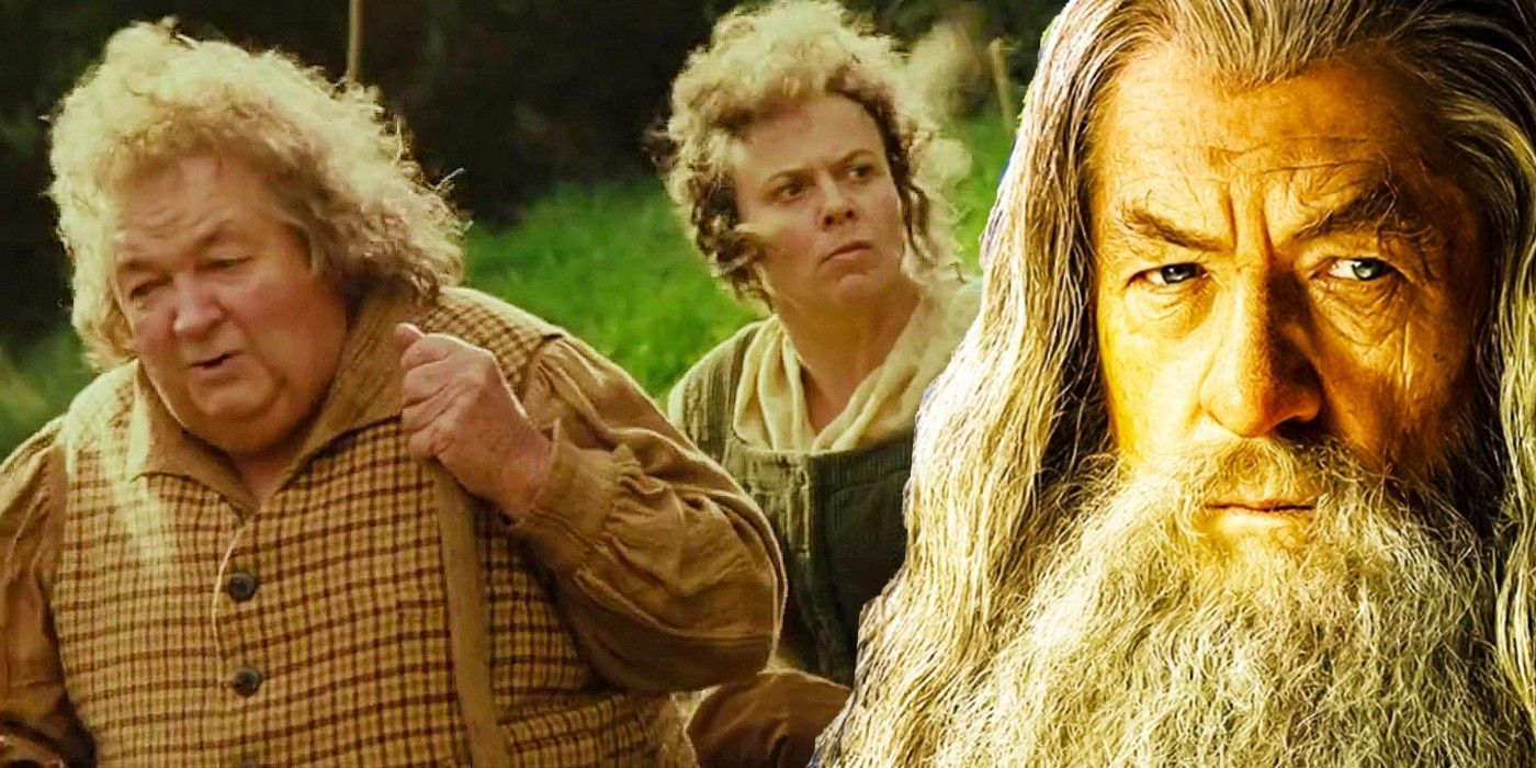 In The Lord of the  Rings, Gandalf looks solemn with a pair of annoyed Hobbits