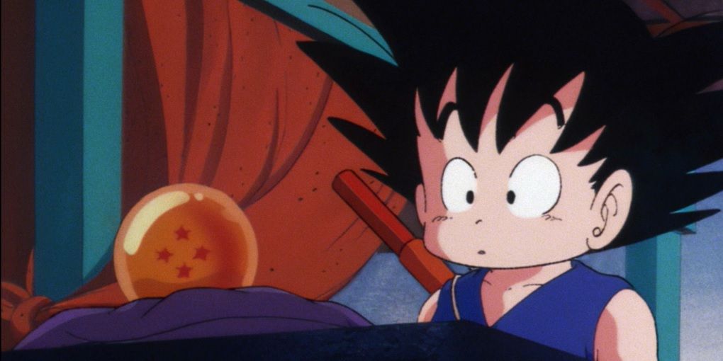 Goku olha para a Dragon Ball Quatro Estrelas na Dragon Ball original.